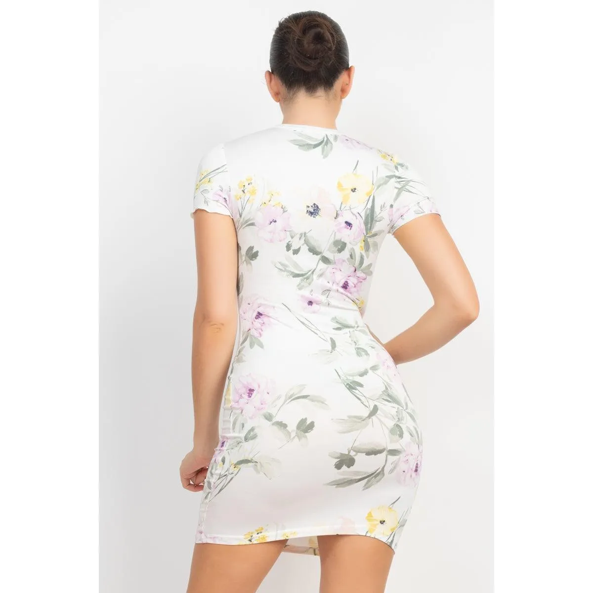 Short Sleeve Floral Bodycon Dress