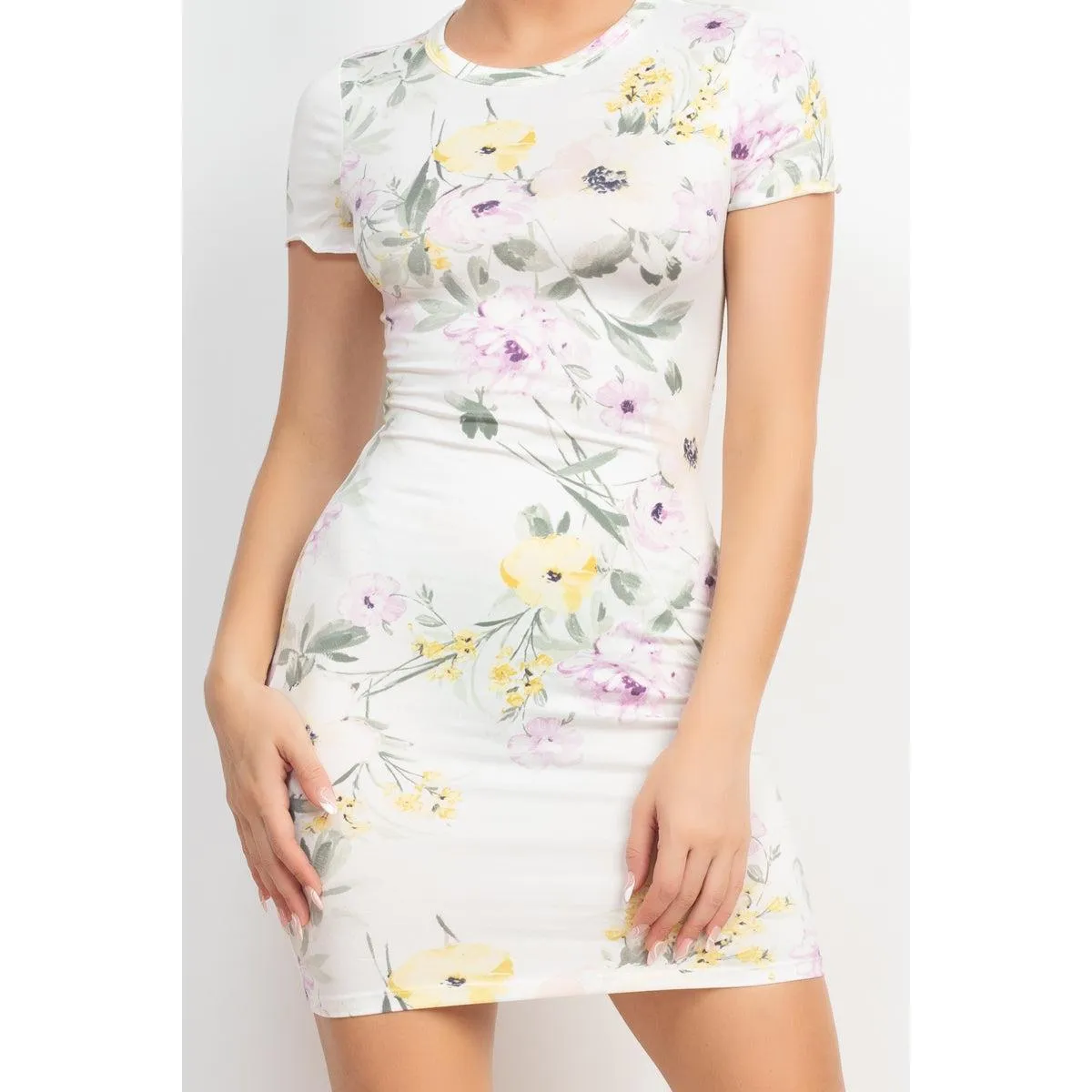 Short Sleeve Floral Bodycon Dress