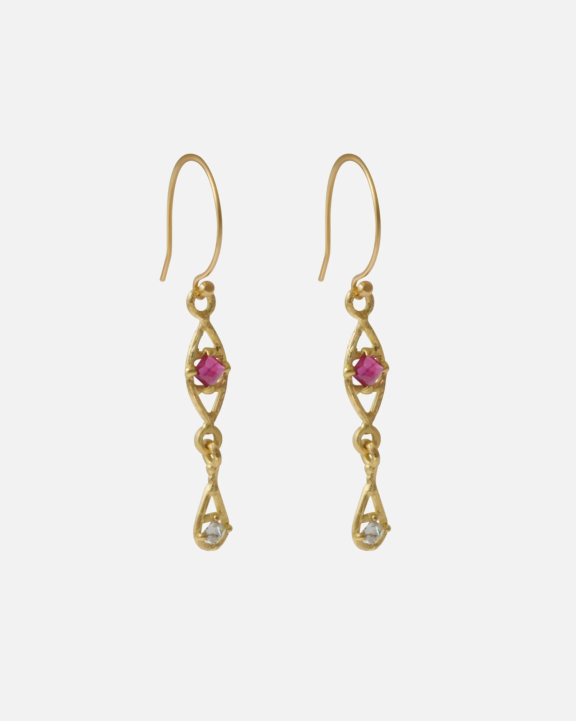 Silk / Pyramid Ruby Earrings