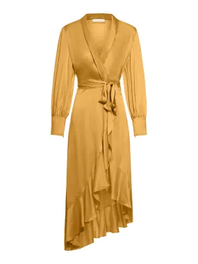 Silk Wrap Midi Dress