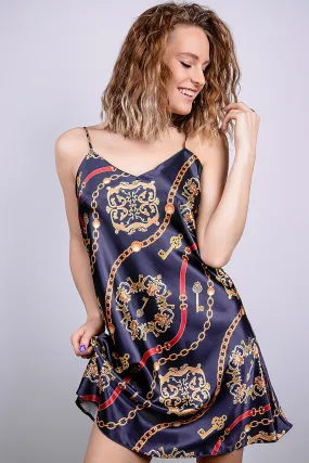 Spaghetti Strap Satin Printed Nightshirt