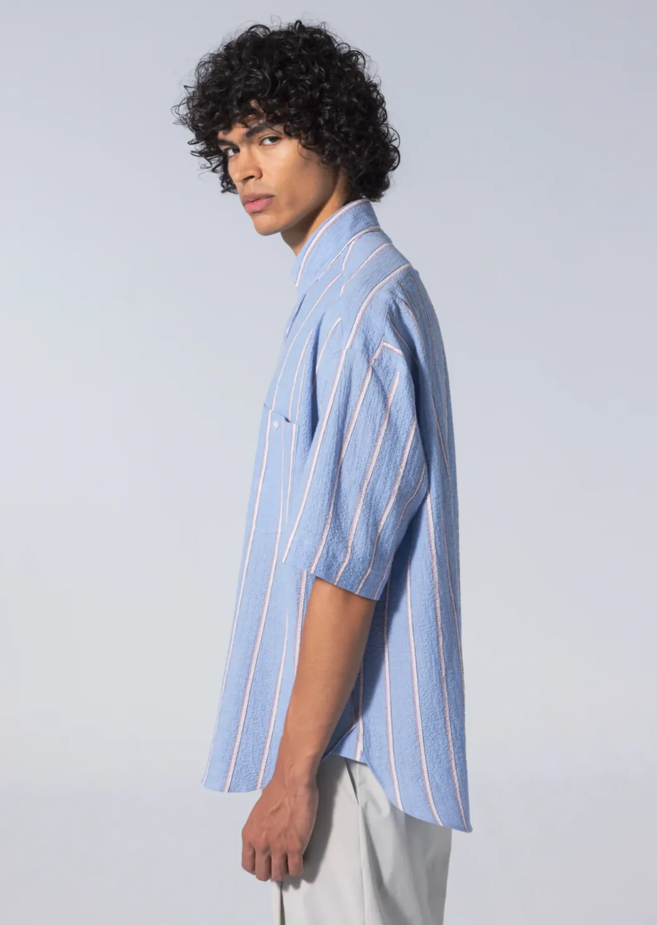 S/S Baggy Seersucker Stripe Shirt