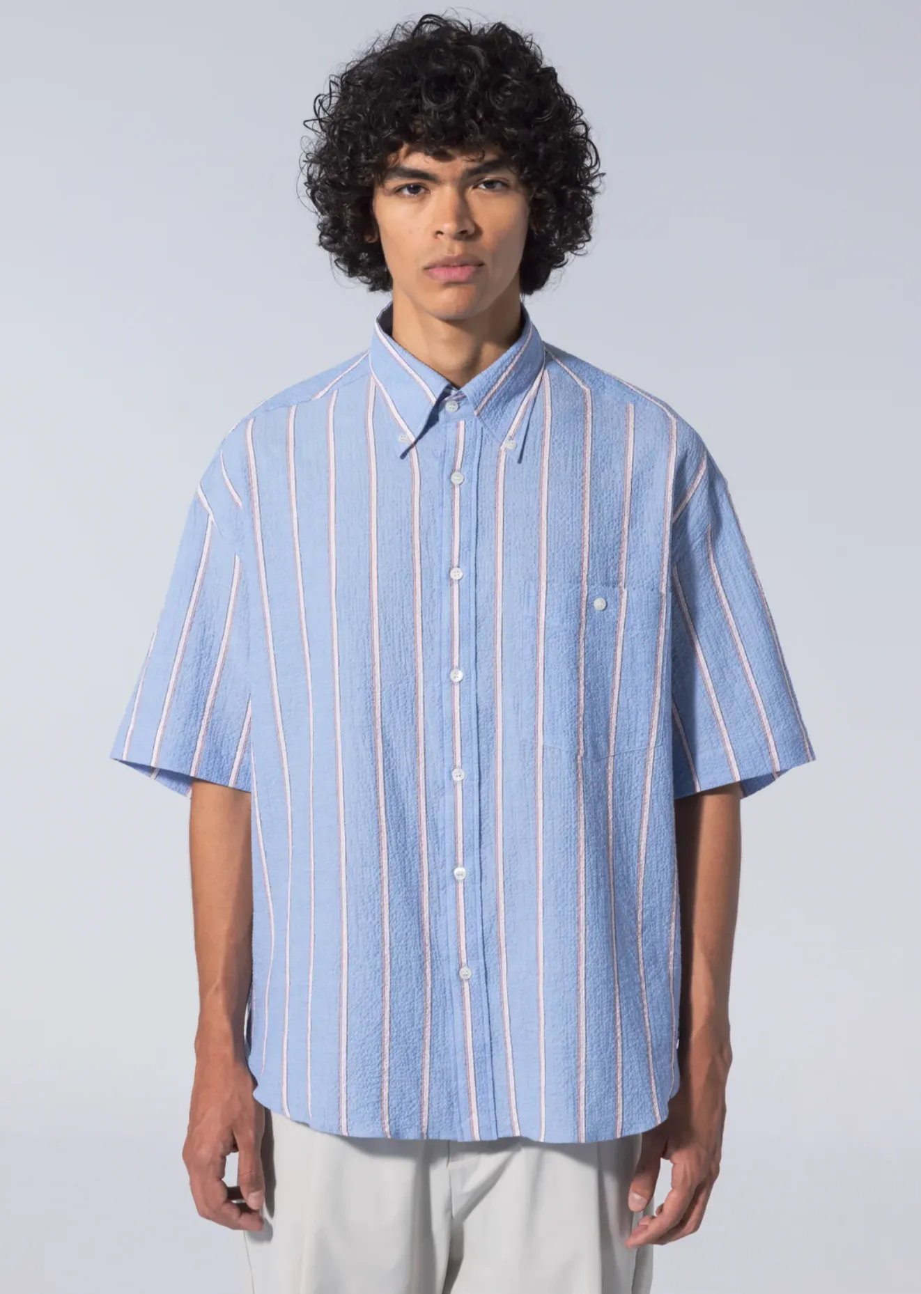 S/S Baggy Seersucker Stripe Shirt