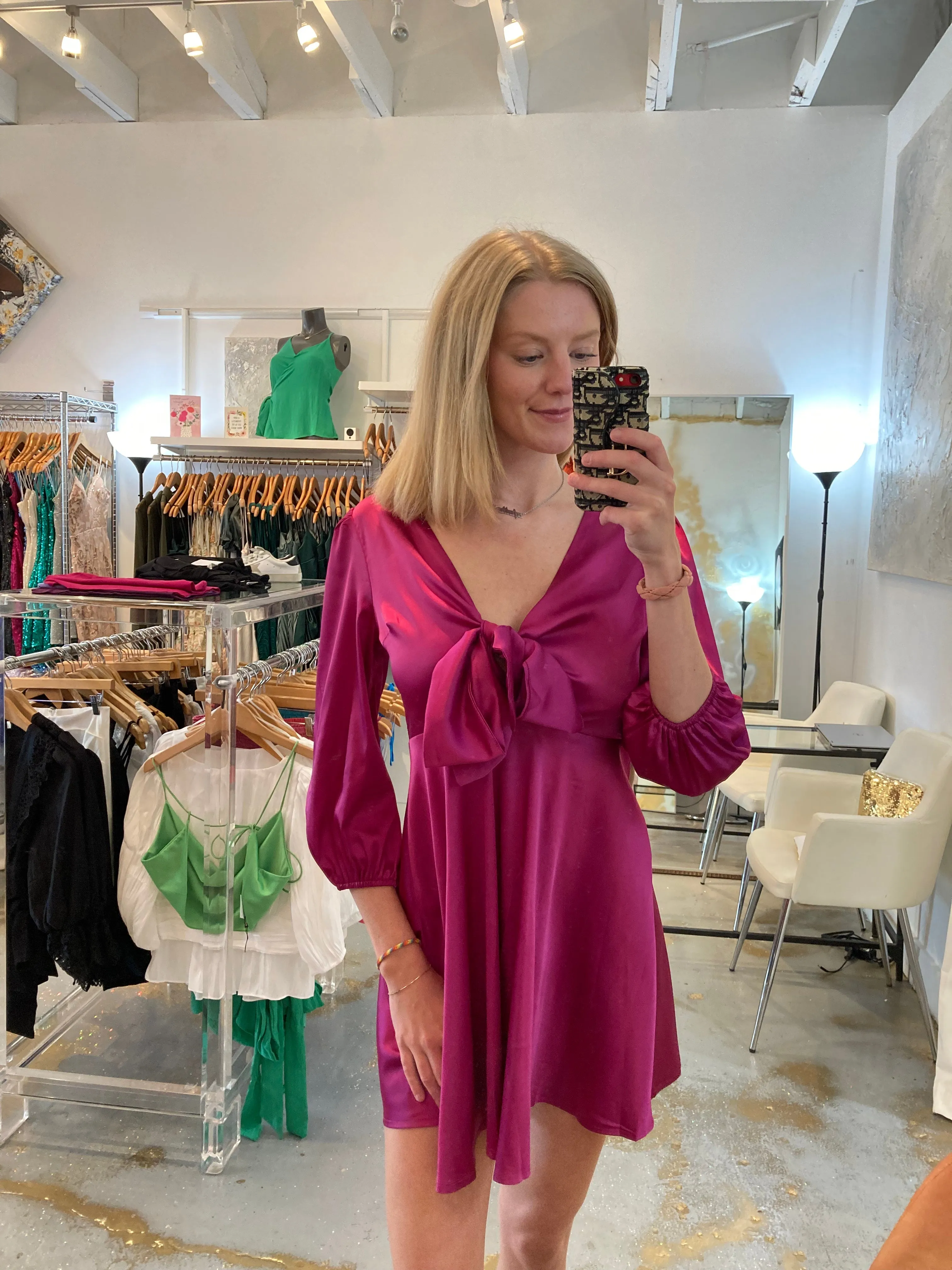 Tania magenta satin dress