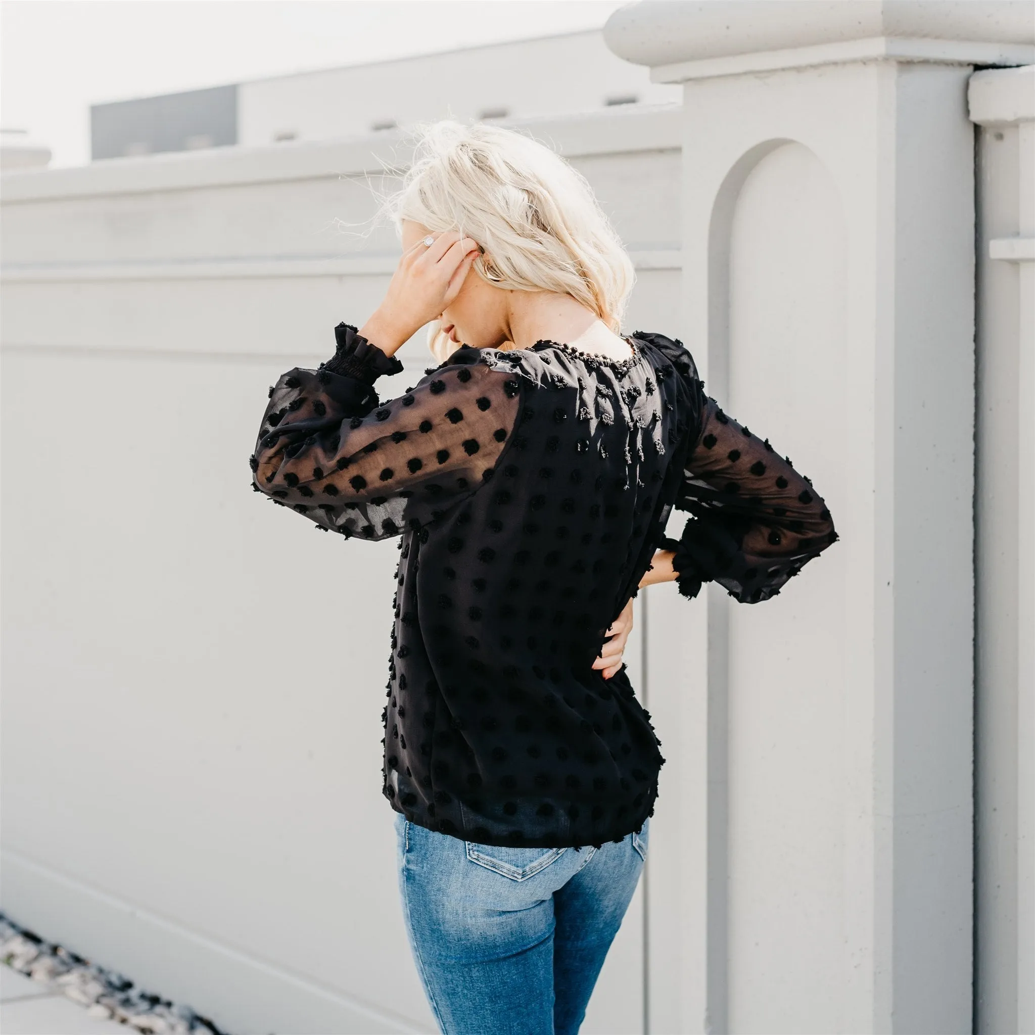 Textured Lace Tops: Black