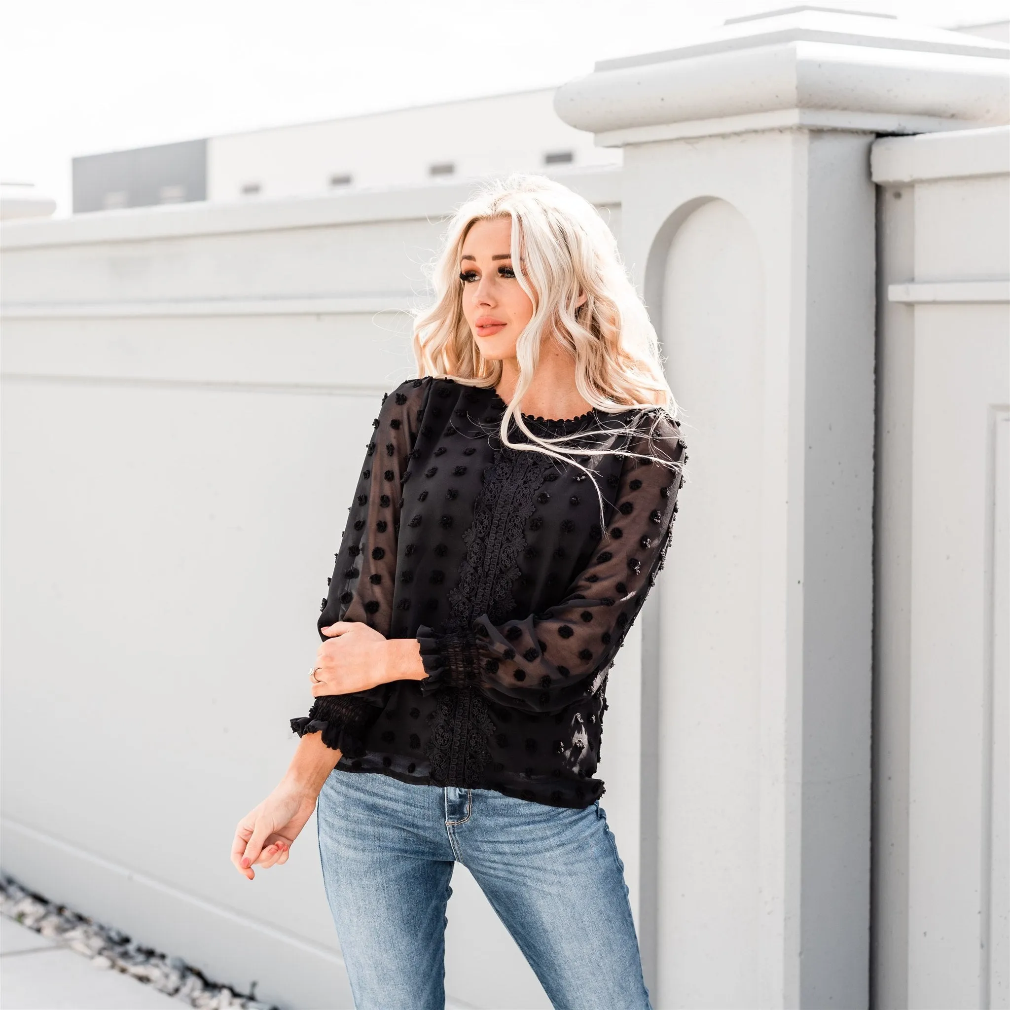 Textured Lace Tops: Black