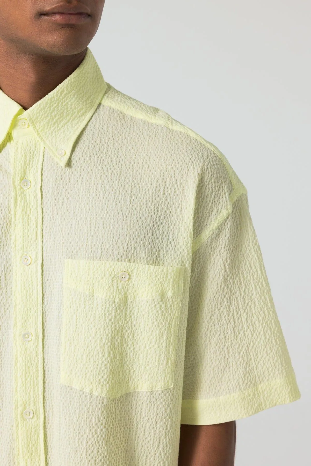 Unfeigned - Short Sleeve Baggy Shirt Seersucker - Lemon