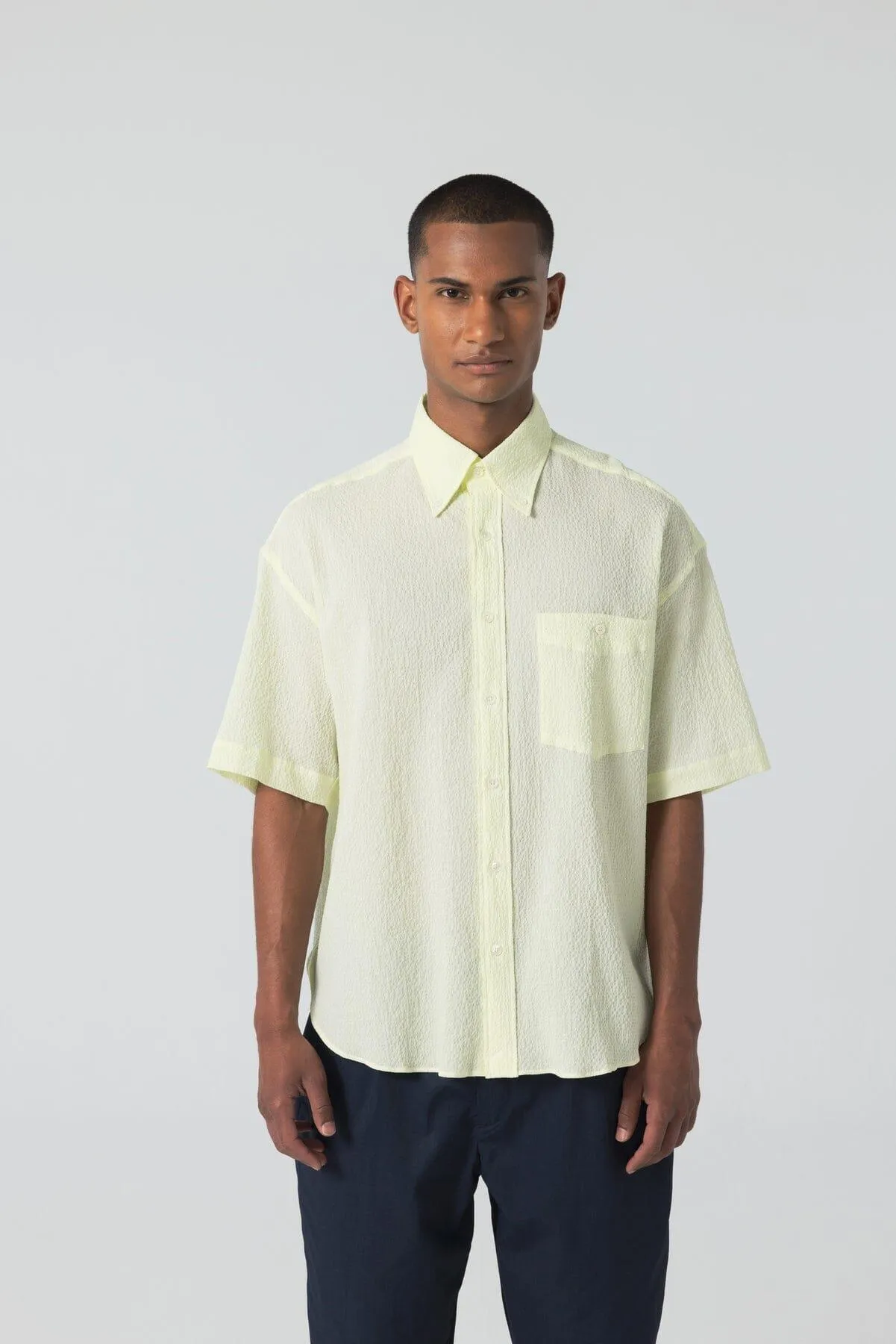 Unfeigned - Short Sleeve Baggy Shirt Seersucker - Lemon