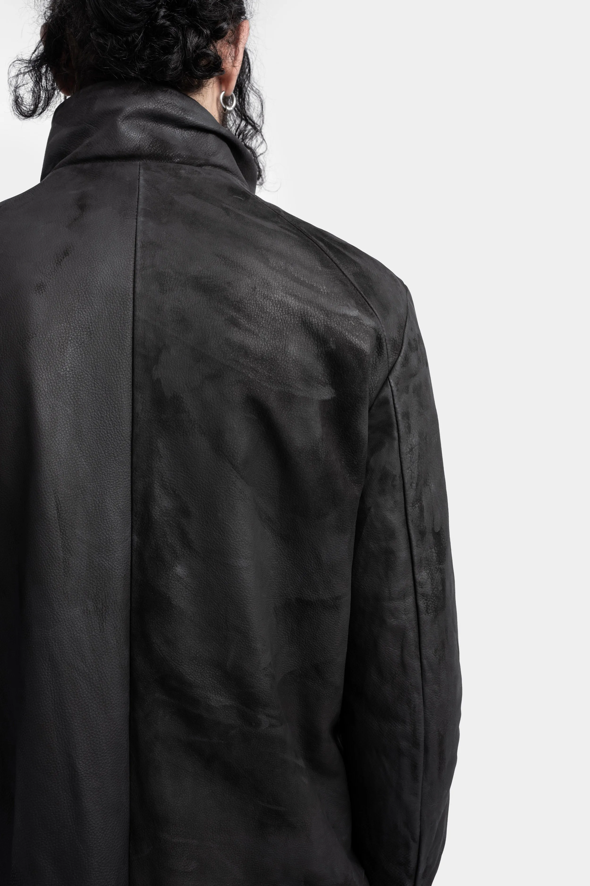 Washed long leather jacket