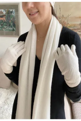 White cashmere gloves for women