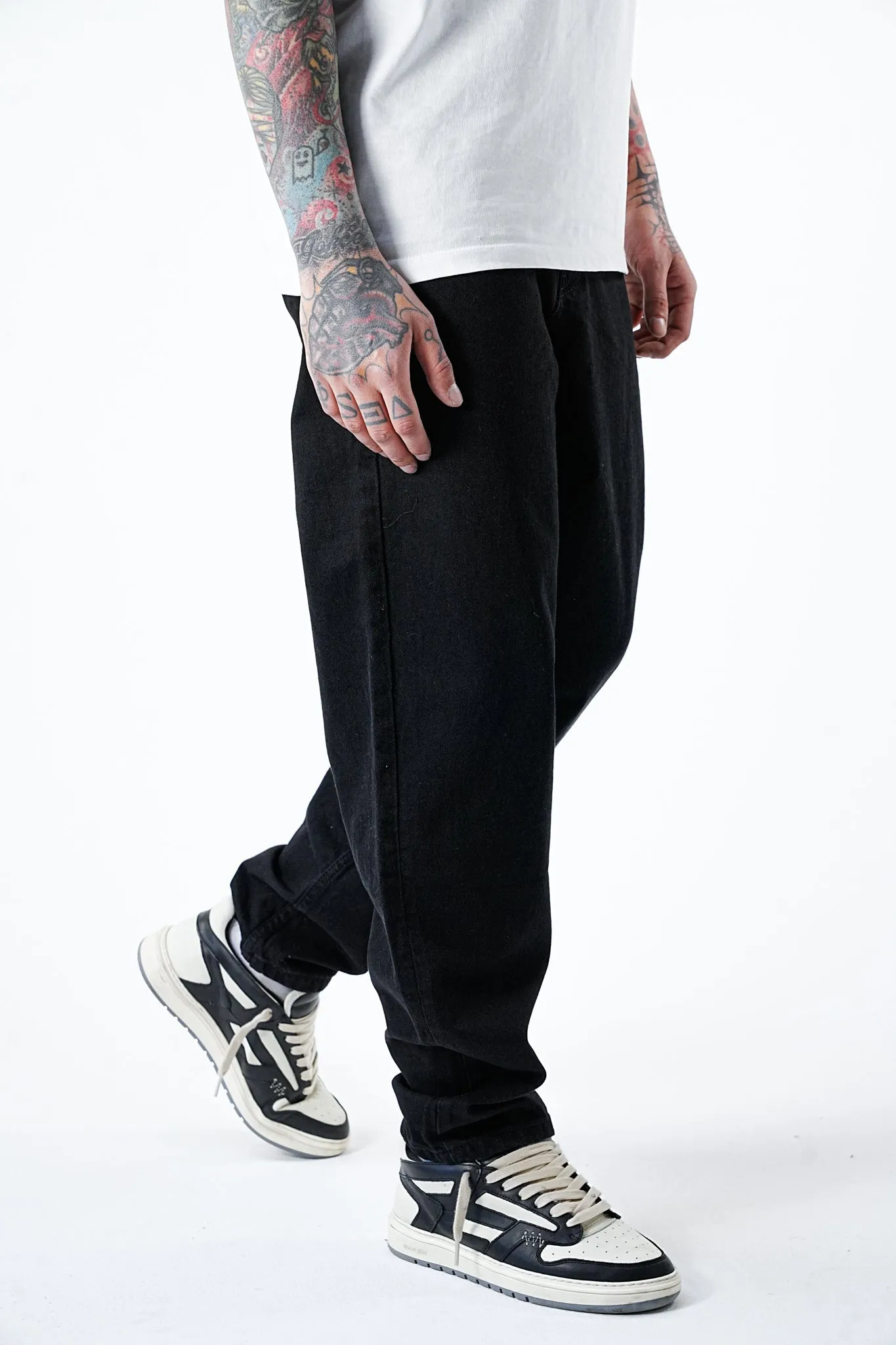 Wide Fit Baggy Black Denim