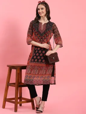 Women Black Floral Printed Kurta