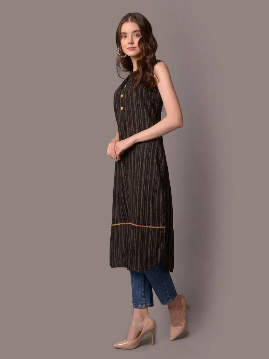 Women Black Stripe Print Kurta