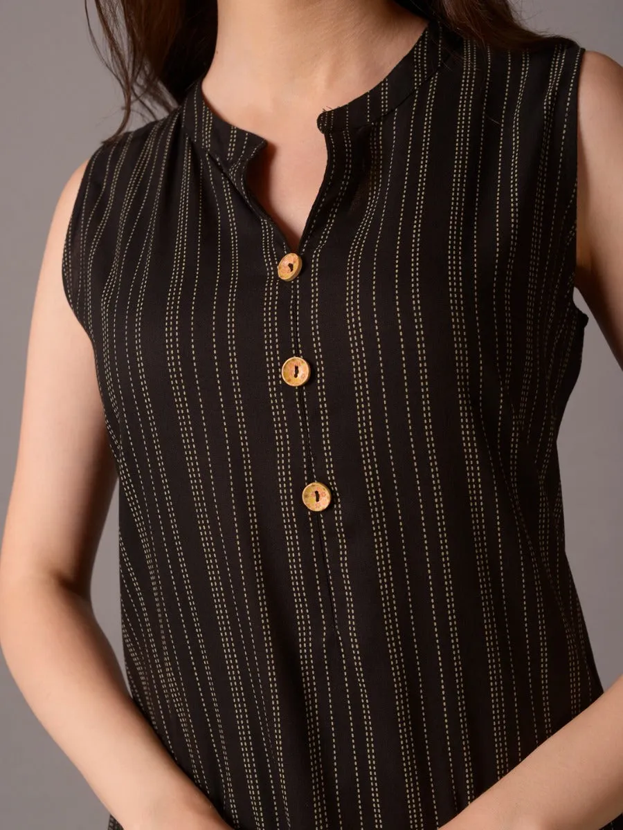 Women Black Stripe Print Kurta