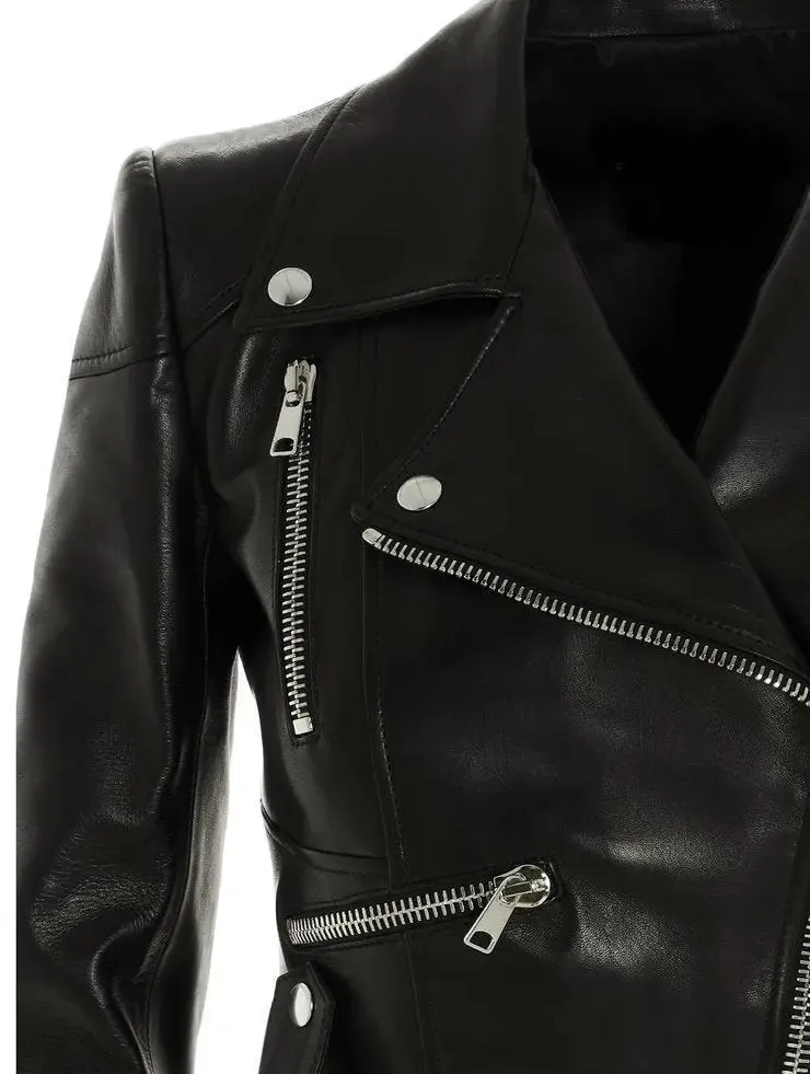 Women’s Asymmetric Peplum Leather Biker Jacket