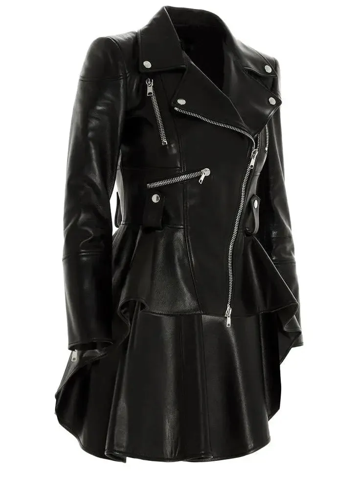 Women’s Asymmetric Peplum Leather Biker Jacket