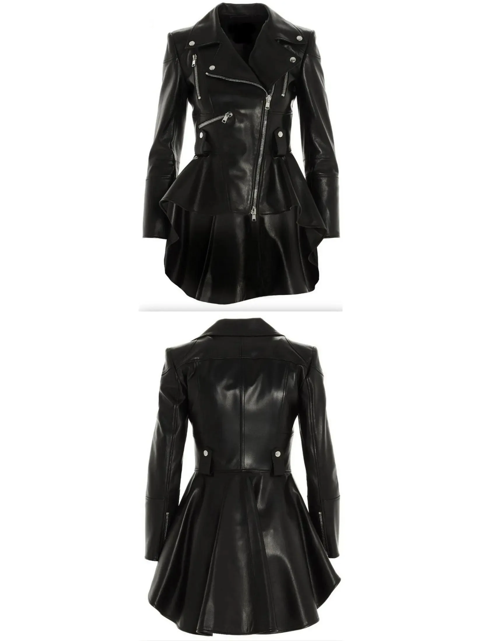 Women’s Asymmetric Peplum Leather Biker Jacket