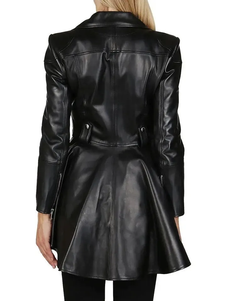 Women’s Asymmetric Peplum Leather Biker Jacket